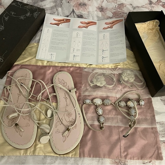 NWT Jane Rafter Slinks cream & dusty pink leather sandals, size 6,5 or 37 spring - Picture 4 of 11